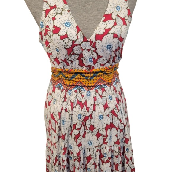 Boho Cottagecore Anthropologie Maeve Floral VNeck CutOut Red White Maxi S Dress - Picture 3 of 12